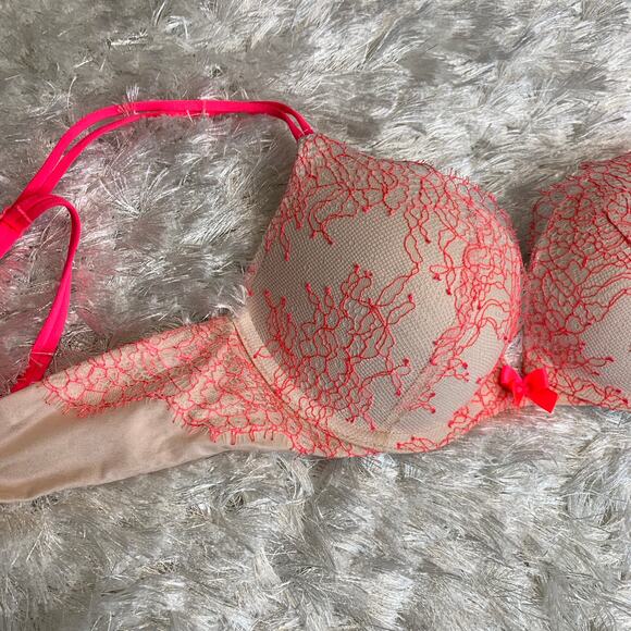 Victoria's Secret Very Sexy Push Up Bra Nude Neon Pink Sz 34B - Picture 6 of 7